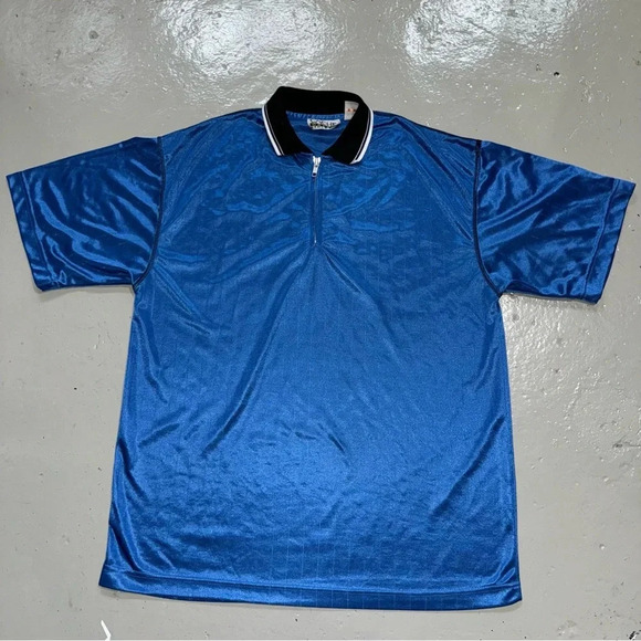 Men’s Vintage 80’s Cache Creek Athletic Brand Blue Jersey Zipper Polo Size: L - Picture 1 of 14